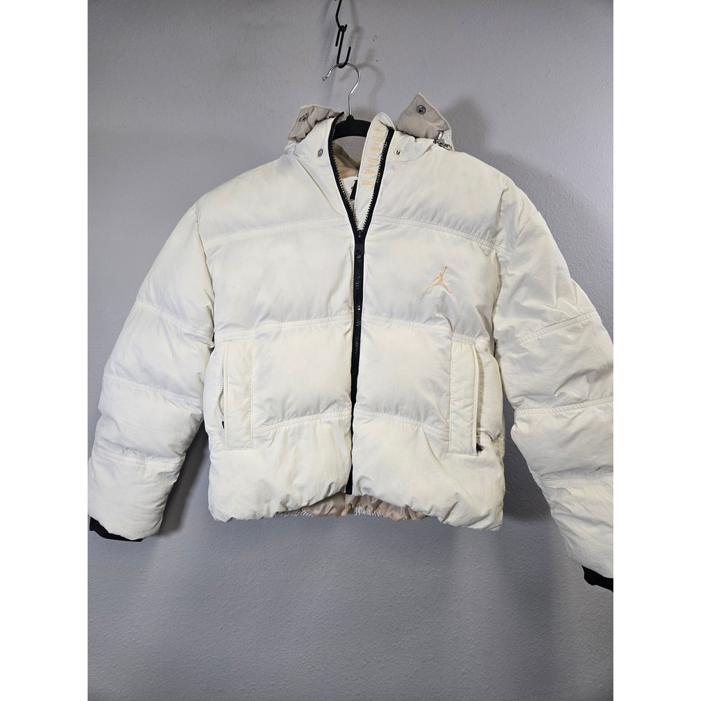 Jordan White Jumpman Fleece Lined Puffer Jacket Detachable Hood Kids M 10-12